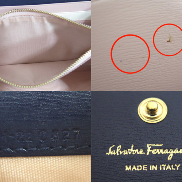 SALVATORE FERRAGAMO wallet Gancini navy blue x gold metal fittings leather long - Picture 5 of 5